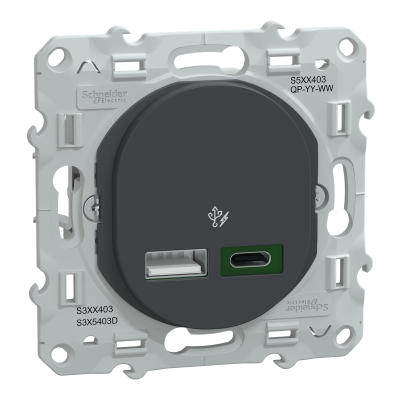 OVALIS ANTHRACITE CHARGEUR USB DOUBLE A 7,5W + C 45W FORTE PUISSANCE