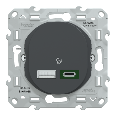 OVALIS ANTHRACITE CHARGEUR USB DOUBLE A 7,5W + C 45W FORTE PUISSANCE