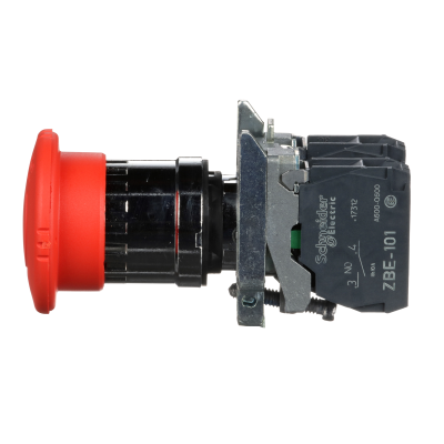 BOUTON ARRET D'URGENCE Ø40 POUSSER TOURNER ROUGE 1O+1F - VIS