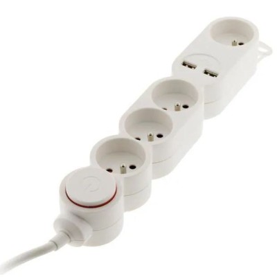 BLOC MULTIPRISES HOME INTER + FICHE EXTRAPLATE 4x16A BLANC 3G1 1,50M