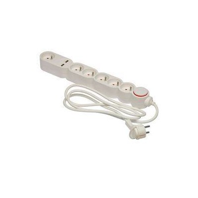 BLOC MULTIPRISES HOME INTER + FICHE EXTRAPLATE 6x16A BLANC 3G1 1,50M
