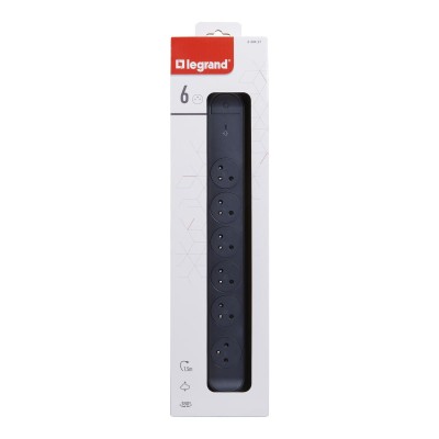 BLOC MULTIPRISE ROTATIF NOIR 6 PC 2P+T + INTER +PARAFOUDRE CABLE 1,5M