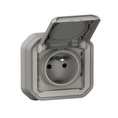 PLEXO GRIS PC 2P+T 16A 250V IP55 ENCASTRE COMPLET