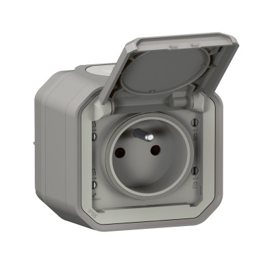 PLEXO GRIS PC 2P+T 16A 250V IP55 IK08 - COMPLET SAILLIE