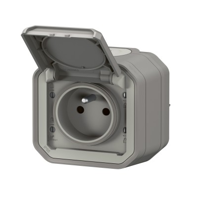 PLEXO GRIS PC 2P+T 16A 250V IP55 IK08 - COMPLET SAILLIE