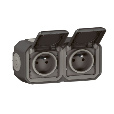 PLEXO ANTHRACITE PC 2P+T DOUBLE 16A 250V IP55 IK08 - COMPLET SAILLIE