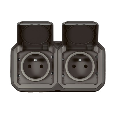 PLEXO ANTHRACITE PC 2P+T DOUBLE 16A 250V IP55 IK08 - COMPLET SAILLIE