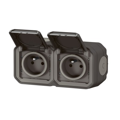 PLEXO ANTHRACITE PC 2P+T DOUBLE 16A 250V IP55 IK08 - COMPLET SAILLIE