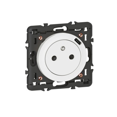 CELIANE BLANC PC 2P+T 16A + USB type C BORNES AUTO Méca+Enjo+Support