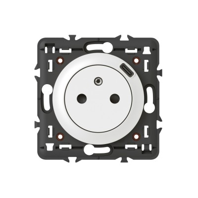 CELIANE BLANC PC 2P+T 16A + USB type C BORNES AUTO Méca+Enjo+Support