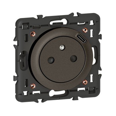 CELIANE GRAPHITE PC 2P+T 16A + USB type C BORNES AUTO Méca+Enjo+Suppo
